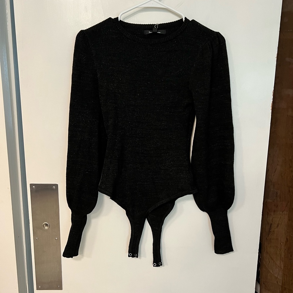 Puff sleeve metallic sweater knit bodysuit
